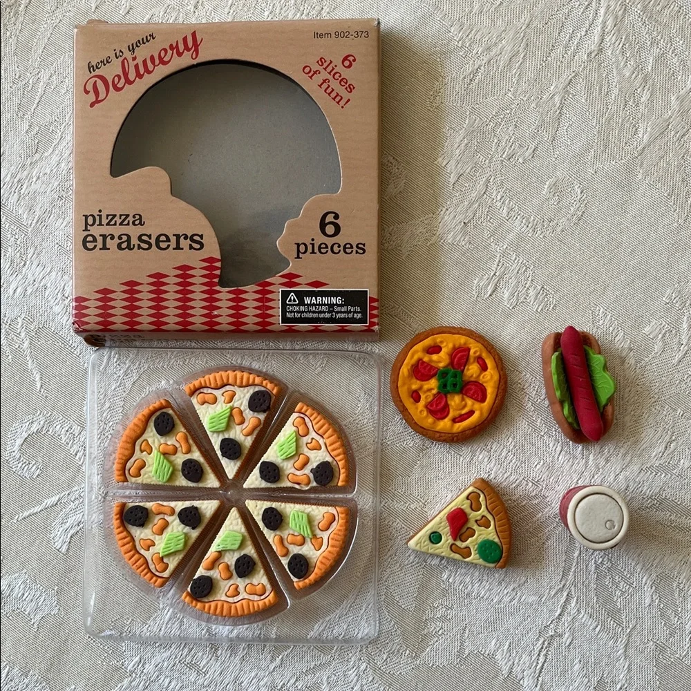 10 Piece Food Erasers 7 Pizza slices, Pizza and Snack Set - Picture 3 of 8